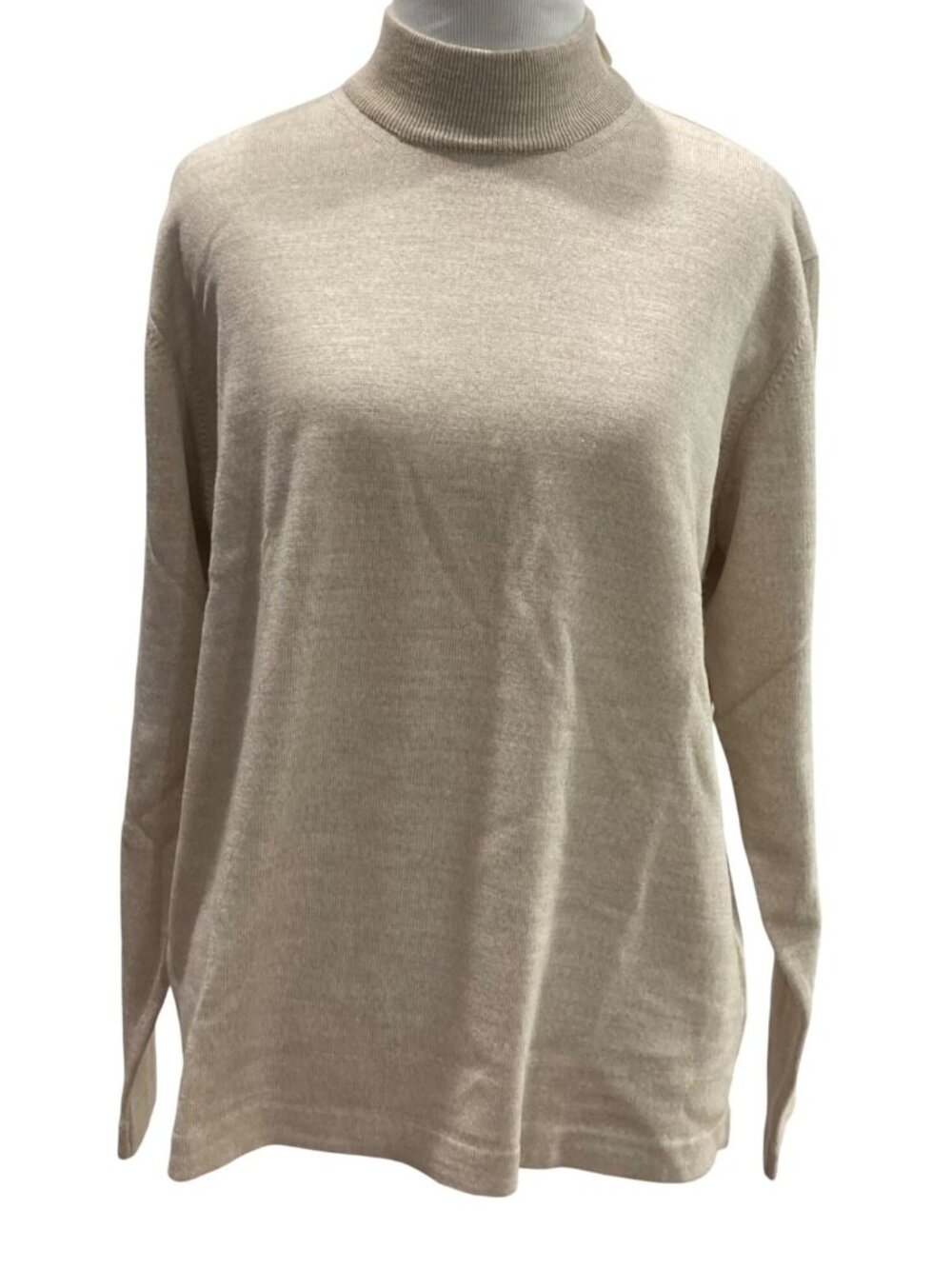 Vintage 90s Mock Neck Merino Wool Sweater PM Oatmeal Preppy Academia Layer Italy
